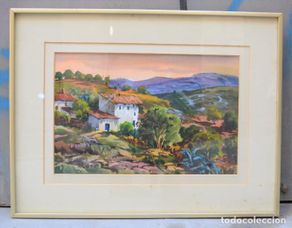 Arte: Guillem Fresquet, paisaje con casa, 1979, acuarela, firmada. 35x25cm